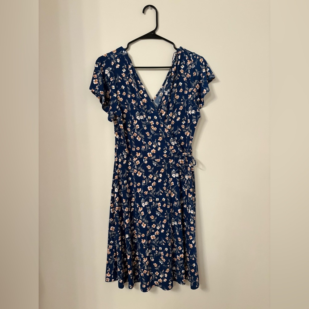 Floral Wrap Dress in Navy Blue